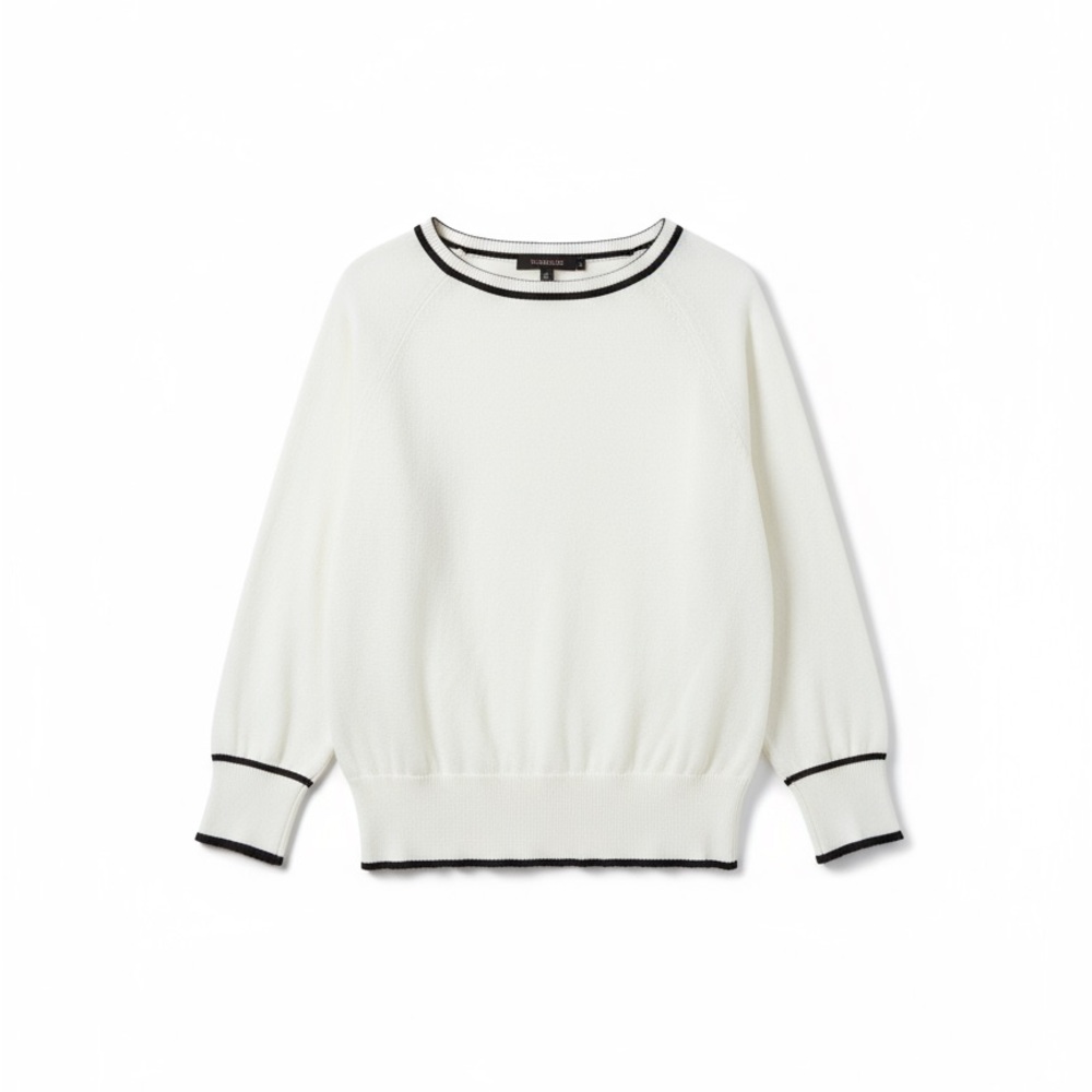Chic White Sweater with Black Accents